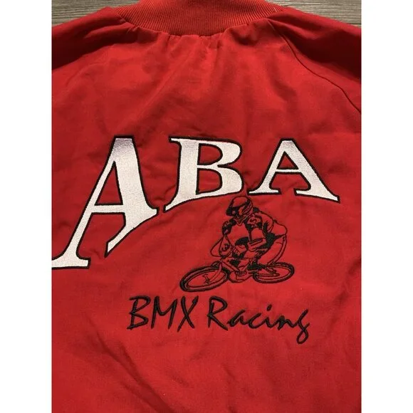 VINTAGE 90s ABA BMX Racing WestArk USA Twill Bomber Jacket Red Adult Small 80s